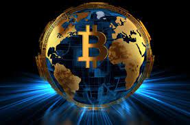 globe of world with Bitcoin centre